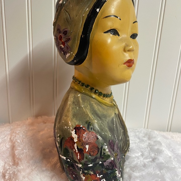 1923 Joe Celona Chalkware Bust of Beautiful Asian Woman 9.5X8 - Picture 5 of 10
